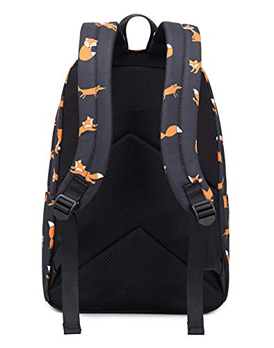 Acmebon Mochilas Escolares Ligeras Niñas Adolescentes Bolsas de Diario de Viaje Casuales para Notebook de 15,6" Fox Negro