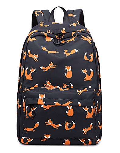 Acmebon Mochilas Escolares Ligeras Niñas Adolescentes Bolsas de Diario de Viaje Casuales para Notebook de 15,6" Fox Negro