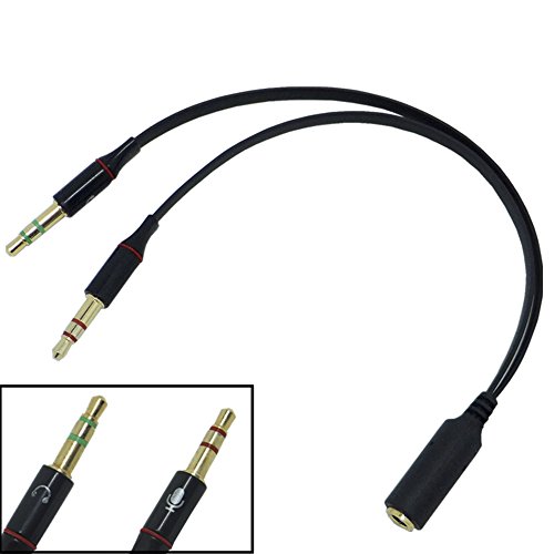 ACTECOM Cable Divisor 1 Mini Jack 3.5mm Hembra TRRS a 2 AUX Macho TRS Splitter Y Separador de Audio Micrófono Auriculares Negro