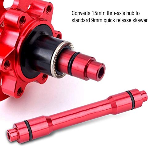 Adaptador de Cubo de Eje pasante de 15 mm a conversión de Pinchos de liberación rápida de 9 mm para la Rueda Delantera de Bicicleta de montaña de 100 mm(Red)