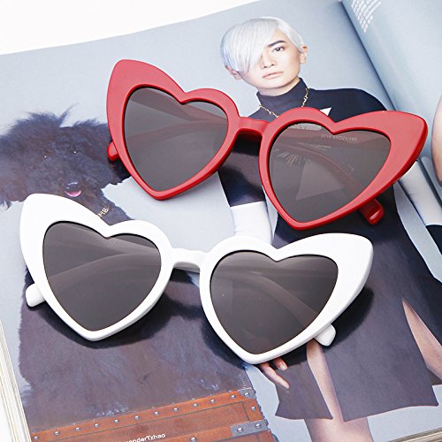ADEWU Gafas de sol en forma de corazón Chicas Gafas retro de moda para mujer (Y - Blanco + Rojo)