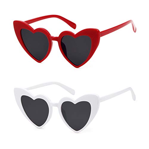 ADEWU Gafas de sol en forma de corazón Chicas Gafas retro de moda para mujer (Y - Blanco + Rojo)