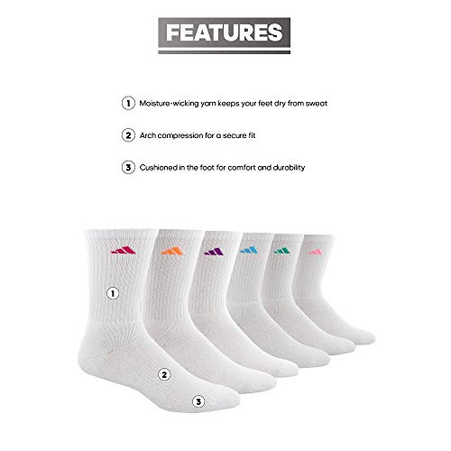 adidas de la Mujer Athletic Calcetines de (6-Pack), Mujer, Color White/Shock Pink/Glow Orange/Shock Purple, tamaño Medium