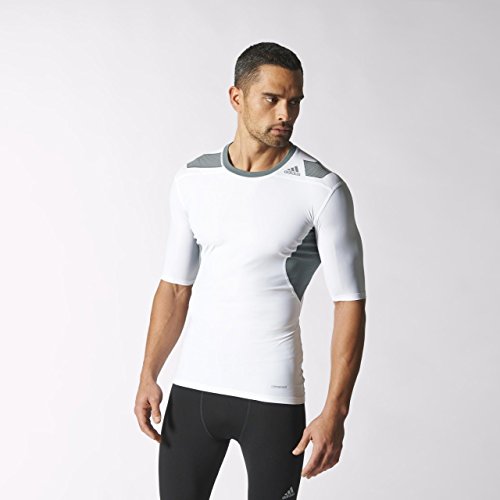 adidas Kurzarm Shirt Techfit Powerweb Camiseta, Hombre, Blanco/Gris, L