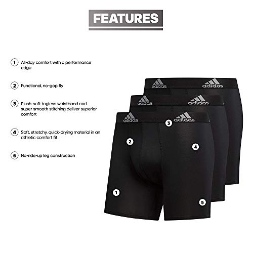 adidas Men's Performance Boxer Brief Underwear (3-Pack) Boxed, Black/Light Onix Grey, Large