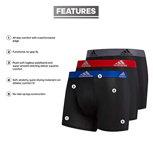 adidas Men's Performance Trunk Underwear (3-Pack) Boxed, Black/Collegiate Royal Blue/Scarlet Red, Large