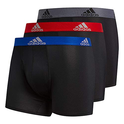 adidas Men's Performance Trunk Underwear (3-Pack) Boxed, Black/Collegiate Royal Blue/Scarlet Red, Large