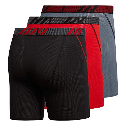 adidas Men's Sport Performance Mesh Boxer Brief Underwear (3-Pack), Black/Scarlet/Onix Scarlet/Black/Onix Onix/Black/S, Large
