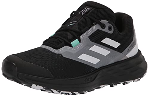 adidas Women's Terrex Two Flow Trail Running Shoe, Core Black/Crystal White/Clear Mint, 9.5