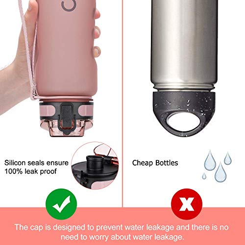 ADORIC Botella Agua Deporte Botella Agua Gimnasio Plastico con Filtro 500ml a 1000ml - No Tóxico sin BPA con Tapa Abatible (Rosa 1000ml)