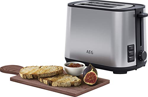 AEG T4-1-4ST - Tostadora de Doble Ranura - 925W, 7 Niveles de Potencia, Función Descongelar, Función Horneado, Soporte para Bollería, Bandeja Recogemigas Extraíble, Carcasa Acero Inox, Color Plata