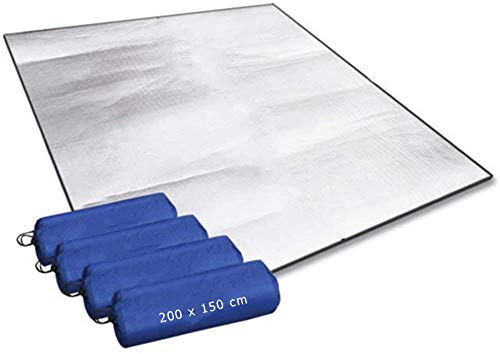 Aehma Estera aislante de aluminio para dormir para camping, 200 x 150 cm, esterilla aislante plegable, esterilla térmica de aluminio, ultraligera (plata, 200 x 150 cm)