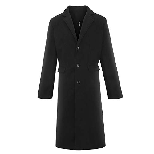 Aelle Abrigo largo de lana para hombre, de PEA, gabardina de invierno, corte ajustado, de negocios, de calidad Negro XXL