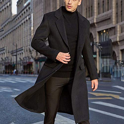 Aelle Abrigo largo de lana para hombre, de PEA, gabardina de invierno, corte ajustado, de negocios, de calidad Negro XXL