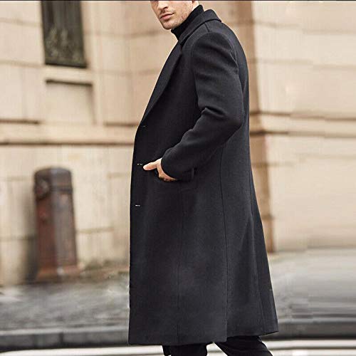 Aelle Abrigo largo de lana para hombre, de PEA, gabardina de invierno, corte ajustado, de negocios, de calidad Negro XXL