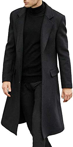 Aelle Abrigo largo de lana para hombre, de PEA, gabardina de invierno, corte ajustado, de negocios, de calidad Negro XXL