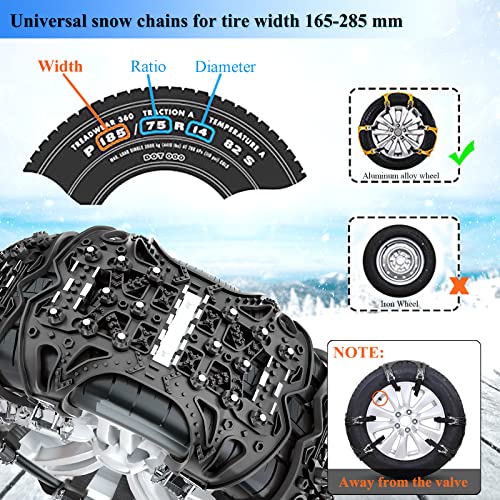 Aenamer Cadenas de Nieve, Universales Cadena Nieve Antideslizante 6 Piezas para Coche SUV Camión, 2021 Invierno Nuevas Portátil Cadenas de Nieve para Anchos de Neumático 165-285 mm