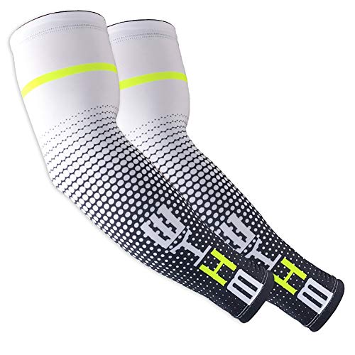 Aesy Manguitos Ciclismo, 1 Par Manguitos Bicicleta, Manguitos Running Hombre, Manguitos Ciclismo Invierno, UPF 50＋Anti-UV de Protección Solar Ciclismo Bike Running Voleibol Deporte (L, Blanco)