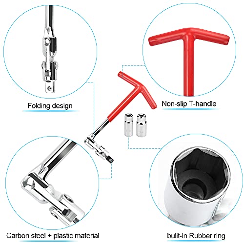 AFASOES Llave de Bujías en Forma de T Saca Bujias con Vaso 16mm y Vaso 21m Llave Bujias Coche Saca Bujias Auto Llave para Quitar/Cambiar Bujias Herramienta para motor Cortacesped Motosierra, 3 Piezas