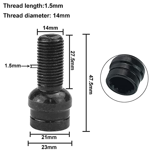 AFASOES Tornillo Seguridad Rueda M14x1.5 47.5mm Tornillos Antirrobo Coche Pernos Antirrobo Llantas Coche Perno Seguridad Rueda Repuesto Tuercas de Seguridad Coche Trae una Llave para Apretar y Quitar