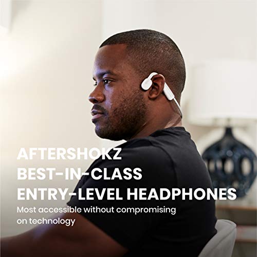 AfterShokz OpenMove, Auriculares Deportivos Inalámbricos con Bluetooth 5.0, Tecnología de Conducción Ósea, Carga USB-C, Micrófono Incorporado, Diseño Open-Ear, Blanco