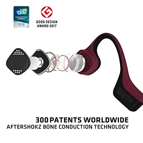 AfterShokz Trekz Air - Auriculares inalámbricos, conducción ósea (Bluetooth, Resistentes al Sudor, con micrófono, para Deportes), Color Rojo