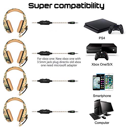 AFUNTA Auriculares Gaming para PS4 Nuevo Xbox One PC Mac, Over Ear Auriculares de 3.5mm con micrófono Cancelación de Ruido Deep Bass Estéreo Surround para Juego Camuflaje