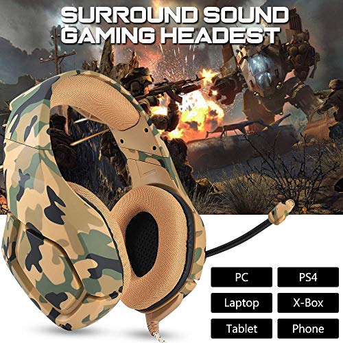 AFUNTA Auriculares Gaming para PS4 Nuevo Xbox One PC Mac, Over Ear Auriculares de 3.5mm con micrófono Cancelación de Ruido Deep Bass Estéreo Surround para Juego Camuflaje