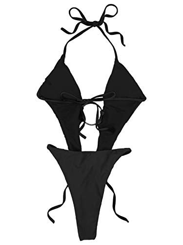 Agoky Sexy Micro Bikinis Mujer Bañador Mini G-String Tanga Playa Women Trajes de Baño Sexy Swimwear Lencería Negro L