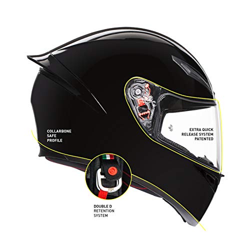 AGV E2205 K1 Solid Casco Moto Integral, Hombre, Negro, L