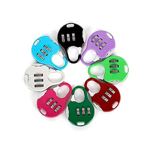 Aibada Mini Candado de 3 dígitos, combinación reajustable para equipaje de viaje, código de bloqueo de maleta, color aleatorio, paquete de 6