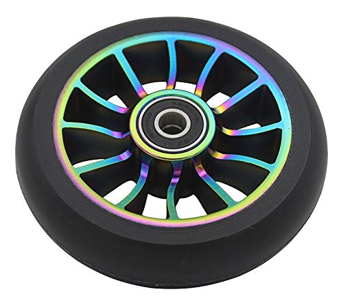 aibiku 2 Piezas Ruedas de Patinete de 100 mm, con Rodamientos ABEC-11, para Land Surfer/Apollo/MGP Stunt Scooter, Freestyle Scooter (Colorido/Negro)