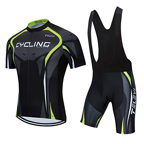 AICTIMO Traje Ciclismo Maillots Ciclismo Hombre Verano+ Pantalones Corto Ciclismo Acolchado de Gel Culotte y Maillot para MTB, Spinning, Bicicleta (verde2, L)