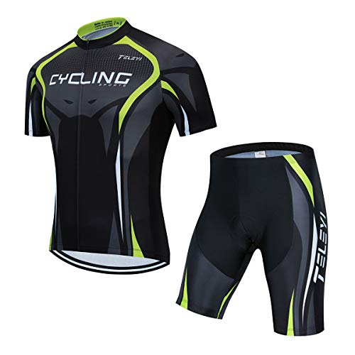 AICTIMO Traje Ciclismo Maillots Ciclismo Hombre Verano+ Pantalones Corto Ciclismo Acolchado de Gel Culotte y Maillot para MTB, Spinning, Bicicleta (verde1, L)