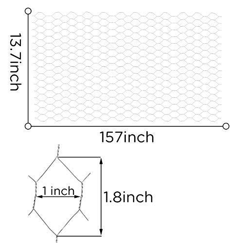 AIEX 34,8×398,8 cm Red de Alambre de Pollo Valla de Malla de Alambre Alambre Hexagonal Galvanizado Ligero para Proyectos de Manualidades Jardinería Decoración del Hogar