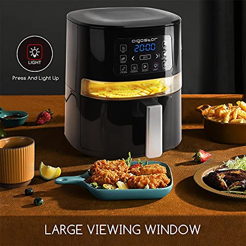 Aigostar Maha - Freidora de aire sin aceite, 4 L, 5 funciones preprogramadas + precalentar, 1600W, ventana de visualización, luz interior independiente. Panel LED táctil, modo manual. Libre de BPA.