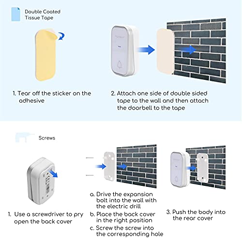 Aigostar Timbre Inalámbrico, Timbre de Puerta con Autoalimentado, Timbre Inalámbrico Exterior Impermeable con Indicadores LED, Resistente al Agua, 36 Melodías, 3 Niveles de Volumen, Blanco