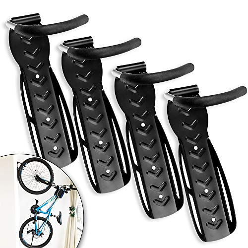 aiMaKE Gancho para Colgar Bicicleta en la Pared Paquete - Soporta hasta 30 kg cada uno - Negro (4 Unidades)