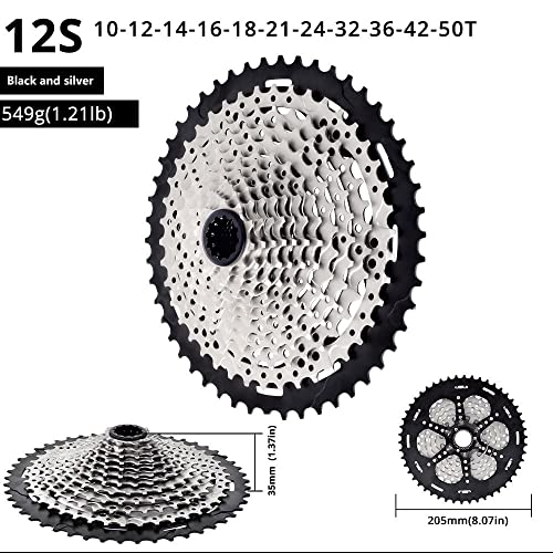 aiNPCde MTB Micro Spline Cassette 12 Velocidades 50T para Bicicletas MS Hub Tower Base Compatible con 125M7100 M8100 XTR M9100