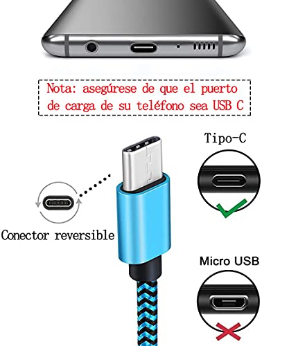 Aioneus Cable USB Tipo C, 3Pack [1M+1M+1M ] 3A Cargador Tipo C Nylon Carga Rápida y Sincronización Cable USB C para Samsung Galaxy A71 A51 A50 S10 S9 S8, Xiaomi Redmi note 9 8 7, Huawei P30 P20 Lite