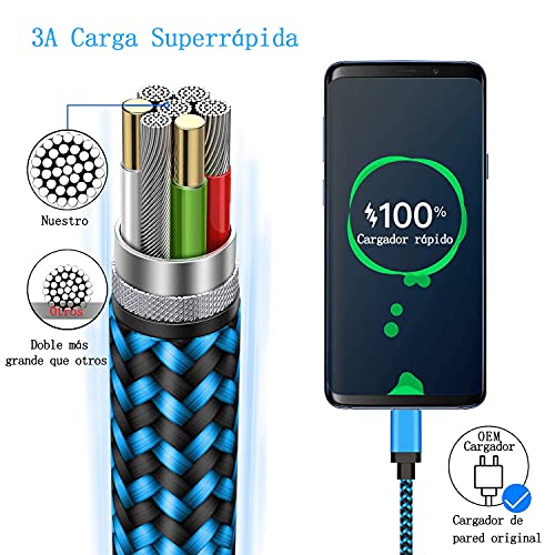 Aioneus Cable USB Tipo C, 3Pack [1M+1M+1M ] 3A Cargador Tipo C Nylon Carga Rápida y Sincronización Cable USB C para Samsung Galaxy A71 A51 A50 S10 S9 S8, Xiaomi Redmi note 9 8 7, Huawei P30 P20 Lite