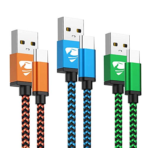 Aioneus Cable USB Tipo C, 3Pack [1M+1M+1M ] 3A Cargador Tipo C Nylon Carga Rápida y Sincronización Cable USB C para Samsung Galaxy A71 A51 A50 S10 S9 S8, Xiaomi Redmi note 9 8 7, Huawei P30 P20 Lite