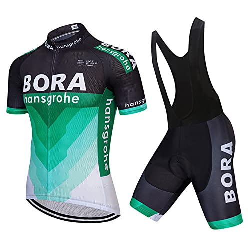 AioTio Conjunto de Ropa Ciclismo Hombre Verano Maillot Ciclismo Mangas Cortas y Tirantes Culotte Pantalones Cortos con 3D Gel Acolchado para MTB Bicicleta Equipacion Ciclismo(Verde, XL)