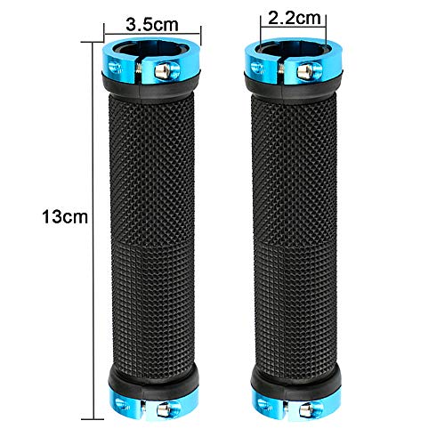 Aiqeer 2 Pares Puños Bicicleta Montaña, Puños Manillar Goma Antideslizante Ergonomicos, Puños Manillar Bici Doble Bloqueo, Empuñadura BMX, Puños MTB, para Mango con Diámetro 22 mm (Azul + Rojo)