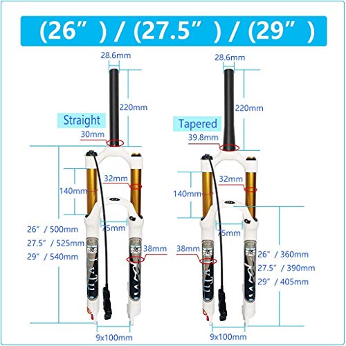 Air 140 mm Travel Mountain Bike Suspensión Horquilla 26/27.5/29 Blanco, WQ-003 Ajuste de Rebote Bloqueo Remoto Horquillas MTB Aleación Ultraligera 9 mm QR (Color: Bloqueo Remoto Recto, T