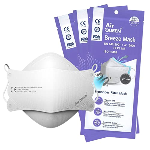 Air Queen Breeze Mask Mascarillas FFP2 Homologadas Nanofibras Nanotecnología CE FFP NR EN149:2001 + A1:2009 ISO 13485 – 25 Horas de Protección – Pack de 10 Mascarillas en Blisters Individuales