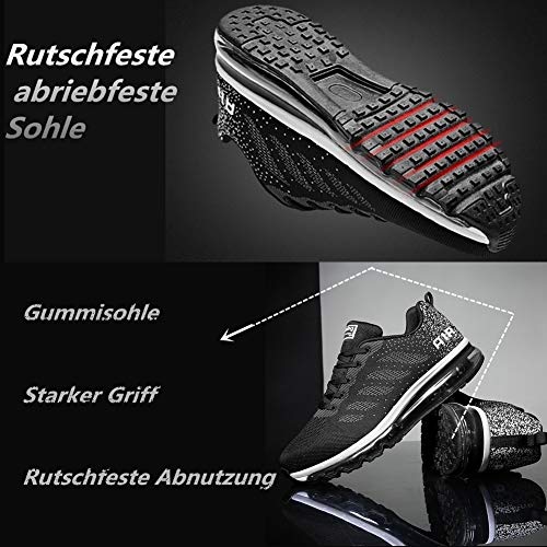 Air Zapatillas de Running para Hombre Mujer Zapatos para Correr y Asfalto Aire Libre y Deportes Calzado Unisexo Black White 39