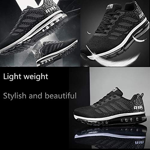 Air Zapatillas de Running para Hombre Mujer Zapatos para Correr y Asfalto Aire Libre y Deportes Calzado Unisexo Black White 39