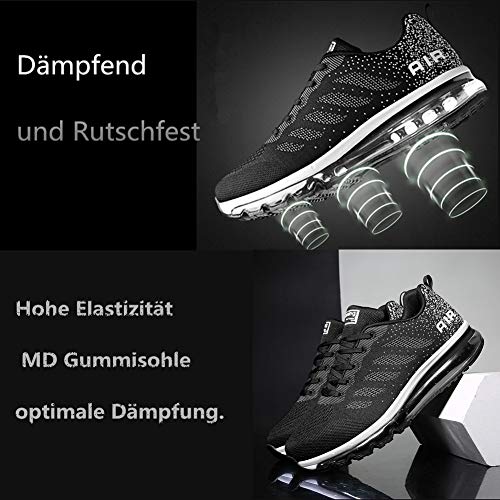 Air Zapatillas de Running para Hombre Mujer Zapatos para Correr y Asfalto Aire Libre y Deportes Calzado Unisexo Black White 39