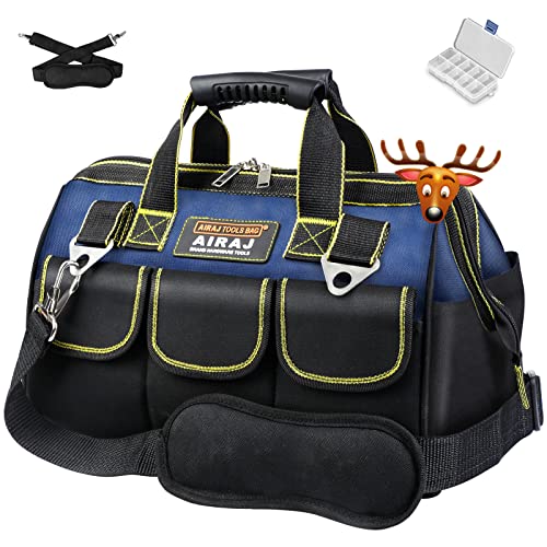 AIRAJ 15 pulgadas Bolsa de Herramientas Impermeable, Bolsa de Asas de Herramientas de Boca Ancha Superior con Bolsillos Interiores/Exteriores para Guardar Herramientas,Gran Capacidad (Azul y Negro)